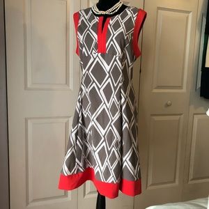 Robbie Bee Geometric Dress Gray/White/Melon 14P